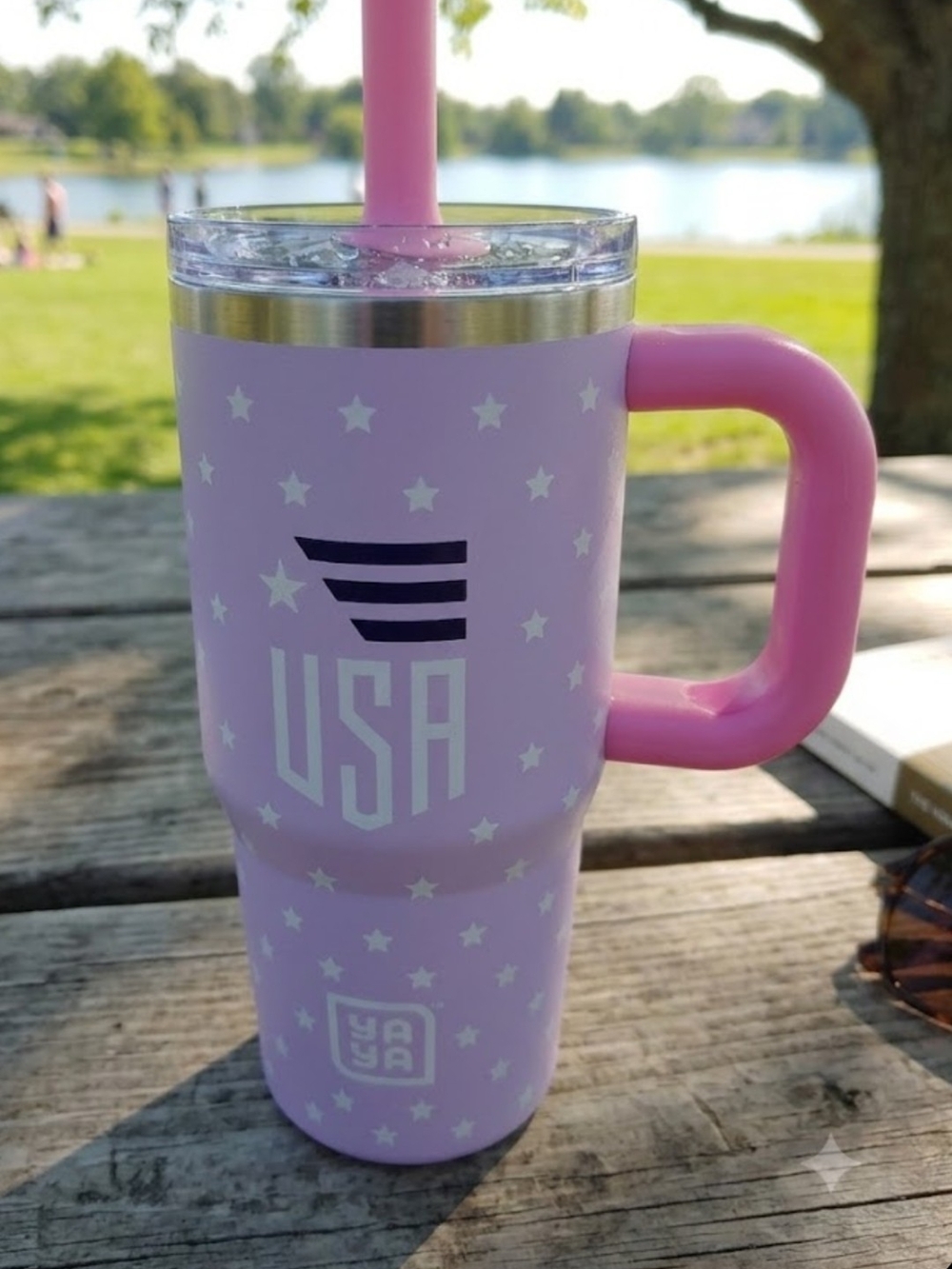 YaYa Aflalo Pink and Lavender USA Star Insulated Travel Tumbler